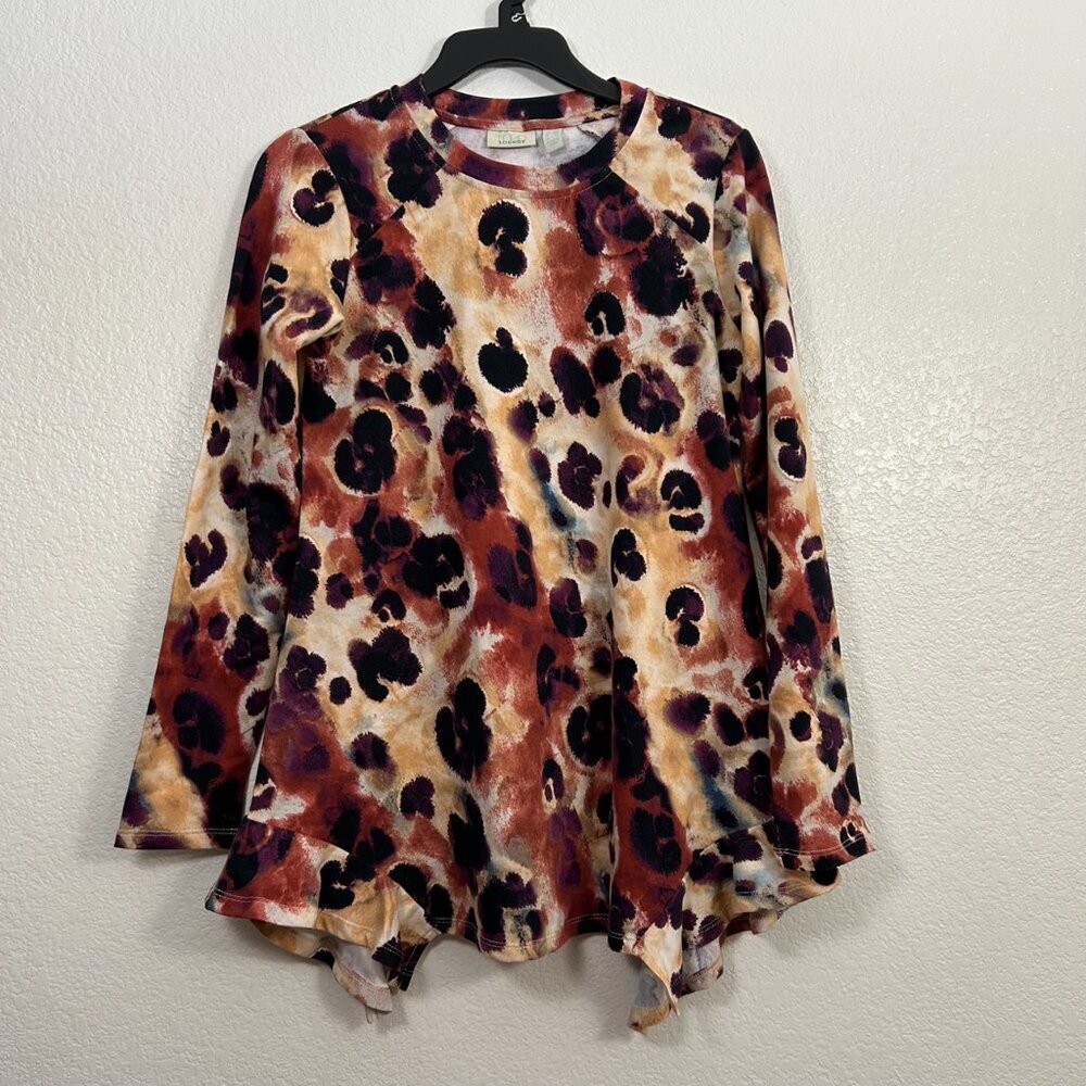 LOGO Lounge Jessie Asymmetric Tunic Top Moody Artsy Abstract Animal Print
